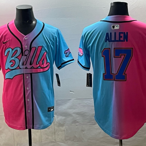 Men's Buffalo Bills #17 Josh Allen Pink/Blue Limited Stitched Baseball Jersey