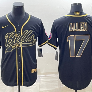 Men's Buffalo Bills #17 Josh Allen Black Smoke Fashion With Patch Stitched Baseball Jersey
