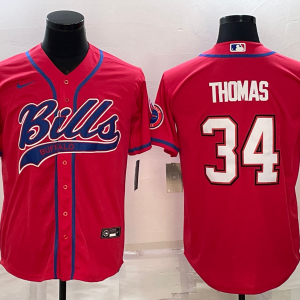 Men's Buffalo Bills #34 Thurman Thomas Red Patch Stitched Baseball Jersey