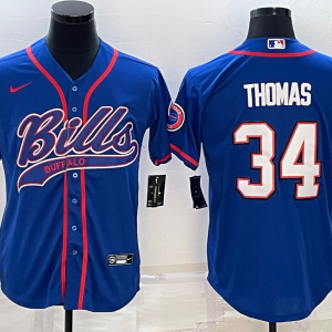 Men's Buffalo Bills #34 Thurman Thomas Royal With Patch Stitched Baseball Jersey