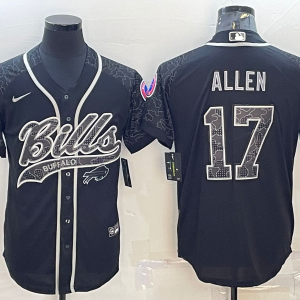Men's Buffalo Bills #17 Josh Allen Black Reflective With Patch Baseball Jersey