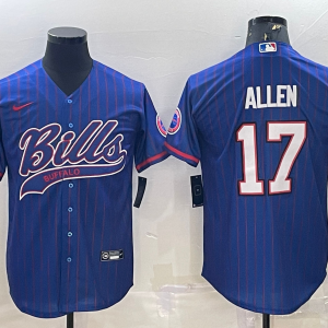 Men's Buffalo Bills #17 Josh Allen Royal With Patch Cool Base Stitched Baseball Jersey