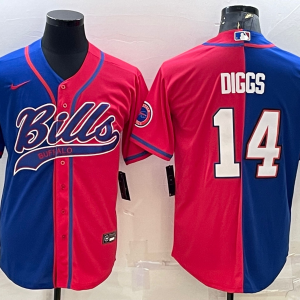 Men's Buffalo Bills #14 Stefon Diggs Royal/Red Split With Patch Baseball Nike Jersey