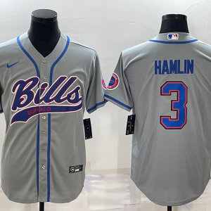 Men's Buffalo Bills #3 Damar Hamlin Grey Baseball Nike Jersey