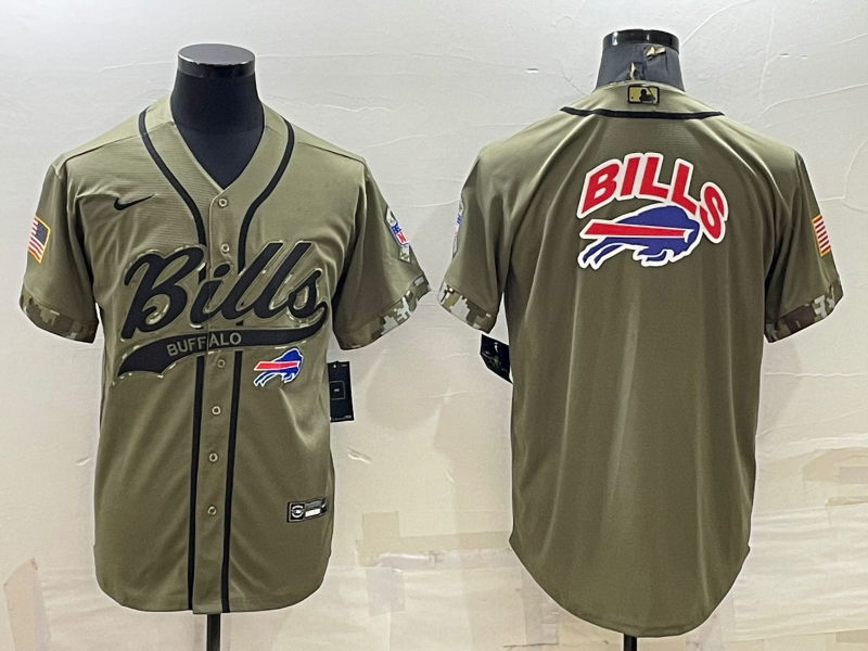 Men's Buffalo Bills 2022 Olive Salute To Service Team Big Logo With Patch Baseball Nike Jersey