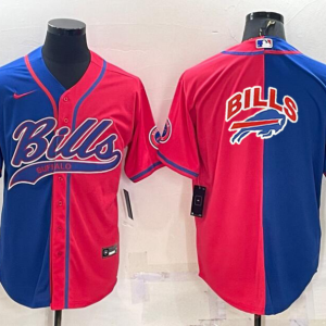 Men's Buffalo Bills Bule/Red Split Team Big Logo With Patch Baseball Nike Jersey