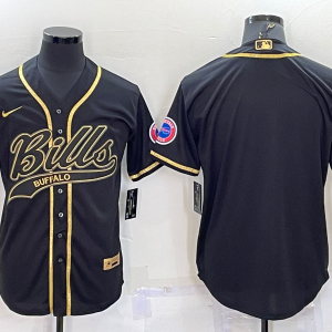 Men's Buffalo Bills Black Gold With Patch Baseball Jersey