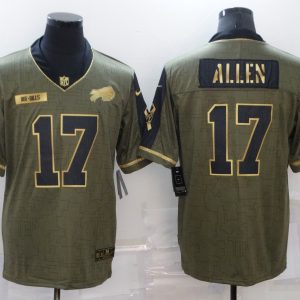 Men's Buffalo Bills #17 Josh Allen 2021 Olive Salute To Service Golden Limited Jersey