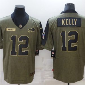 Men's Buffalo Bills #12 Kelly 2021 Olive Salute To Service Limited Jersey