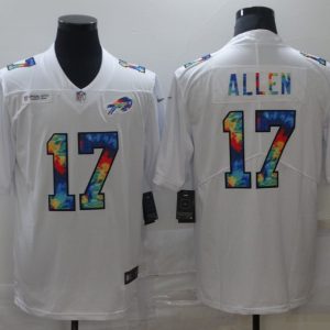 Men's Buffalo Bills #17 Josh Allen White Rainbow Limited Jersey