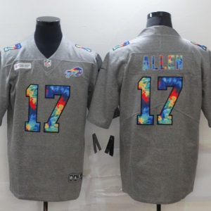 Men's Buffalo Bills #17 Josh Allen Rainbow Grey Limited Jersey
