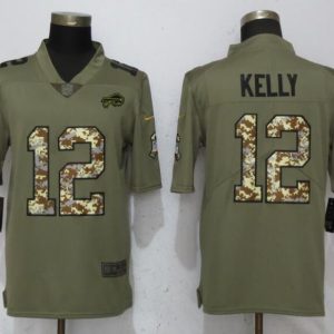 New Nike Buffalo Bills 12 Kelly Olive/Camo Carson 2018 Salute to Service Limited Jersey