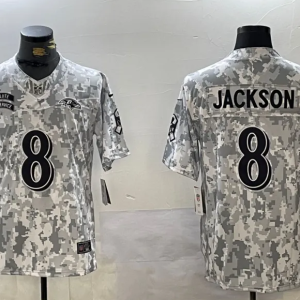 Men's Baltimore Ravens #8 Lamar Jackson Arctic Camo 2024 F.U.S.E. Salute to Service Jersey