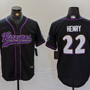 Men's Baltimore Ravens #22 Henry Black White Stitched Baseball Jersey