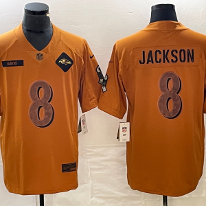 Men's Baltimore Ravens #8 Lamar Jackson 2023 Brown Salute To Service Limited Jersey