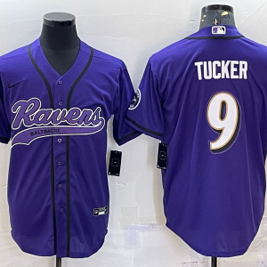 Men's Baltimore Ravens #9 Justin Tucker Purple With Patch Stitched Baseball Jersey