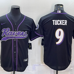 Men's Baltimore Ravens #9 Justin Tucker Black With Patch Stitched Baseball Jersey