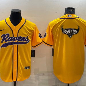 Men's Baltimore Ravens Yellow Team Big Logo With Patch Baseball Nike Jersey