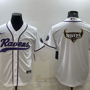 Men's Baltimore Ravens White Team Big Logo With Patch Baseball Nike Jersey