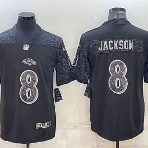 Men's Baltimore Ravens #8 Lamar Jackson Black Reflective Limited Jersey