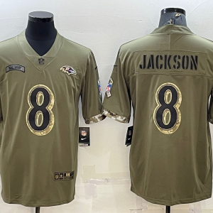 Men's Baltimore Ravens #8 Lamar Jackson 2022 Olive Salute To Service Limited Jersey