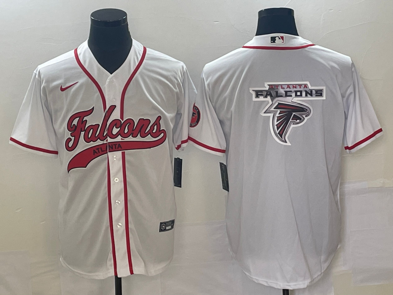 Men's Atlanta Falcons White Team Big Logo With Patch Baseball Jersey