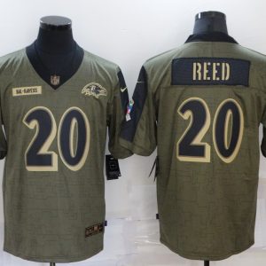 Men's Baltimore Ravens #20 Ed Reed 2021 Olive Salute To Service Limited Jersey