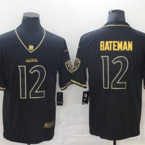Men's Baltimore Ravens #12 Bateman Black Golden Edition Limited Jersey