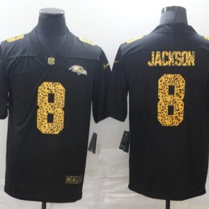Copy Men's Baltimore Ravens #8 Lamar Jackson Black Leopard Vapor Limited Jersey