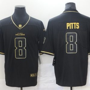 Men's Atlanta Falcons #8 Kyle Pitts Black Golden Edition Limited Jersey