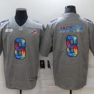 Men's Baltimore Ravens #8 Lamar Jackson Grey Rainbow Limited Jersey