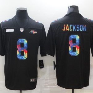 Men's Baltimore Ravens #8 Lamar Jackson Black Rainbow Limited Jersey