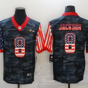 Men's Baltimore Ravens #8 Lamar Jackson 2020 Camo USA Flag Limited Jersey