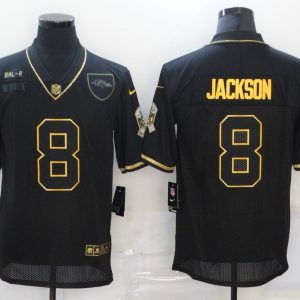 Men's Baltimore Ravens #8 Lamar Jackson Black/Gold Salute To Service Limited Jersey