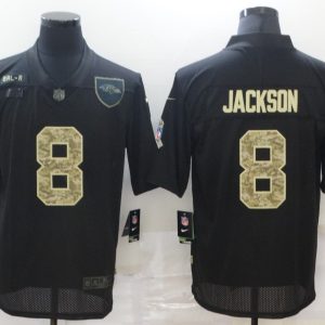 Men's Baltimore Ravens #8 Lamar Jackson Black Camo Salute To Service Limited Jersey