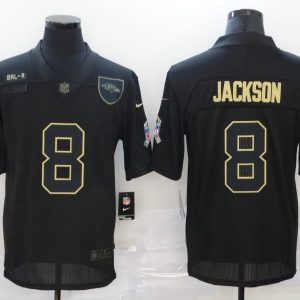 Men's Baltimore Ravens #8 Lamar Jackson 2020 Black Salute To Service Limited Jersey