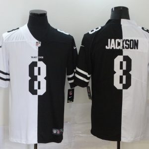 Men's Baltimore Ravens #8 Lamar Jackson Black/White Split 2020 Vapor Untouchable Limited Jersey