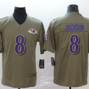 Men's Baltimore Ravens #8 Lamar Jackson Green Salute To Service Stitched NFL Jersey