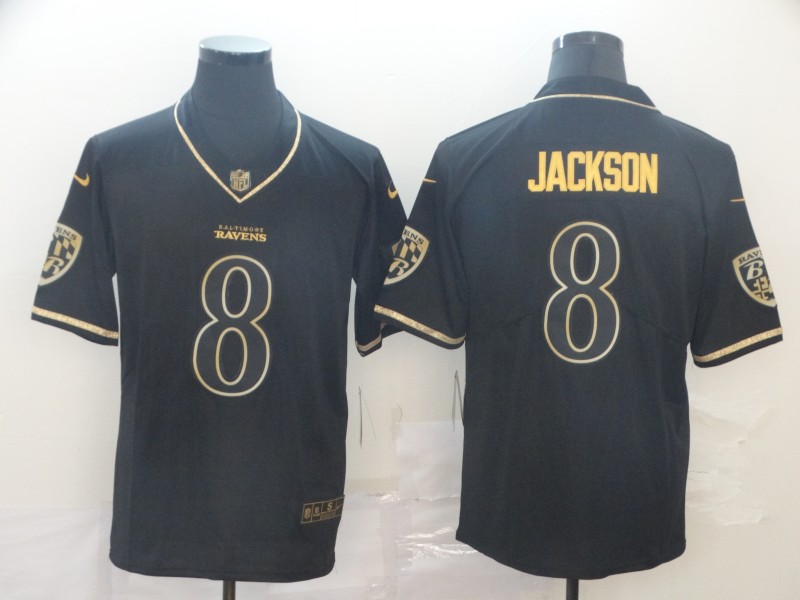 Men's Baltimore Ravens #8 Lamar Jackson Black 2019 Golden Edition Limited Jersey