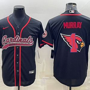 Men's Arizona Cardinals #1 Kyler Murray Black Team Big Logo With Patch Stitched Baseball Jersey