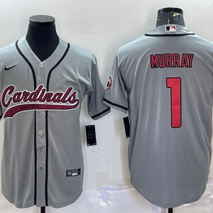 Men's Arizona Cardinals #1 Kyler Murray Grey With Patch Stitched Baseball Jersey