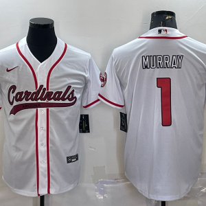 Men's Arizona Cardinals #1 Kyler Murray White With Patch Stitched Baseball Jersey