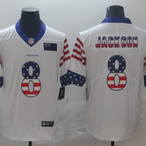 Men's Baltimore Ravens #8 Lamar Jackson White 2019 USA Flag Fashion Limited Jersey