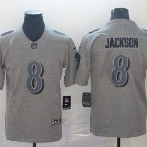 Men's Baltimore Ravens #8 Lamar Jackson Grey Limited Stitched NFL Jersey