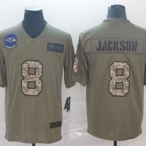 Men's Baltimore Ravens #8 Lamar Jackson 2019 Olive/Camo Salute To Service Limited Jersey