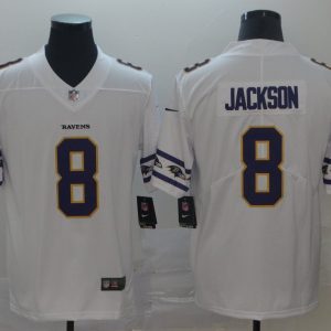 Men's Baltimore Ravens #8 Lamar Jackson White 2019 Team Logo Cool Edition Stitched Jersey