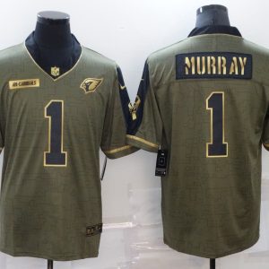 Men's Arizona Cardinals #1 Kyler Murray 2021 Olive Salute To Service Golden Limited Jersey