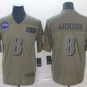 Nike Ravens #8 Lamar Jackson 2019 Olive Salute To Service Limited Men Jersey