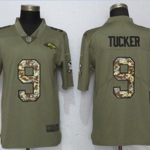 Nike 2018 Baltimore Ravens 9 Justin Tucker Olive/Camo Salute to Service Color Rush Limited Jersey