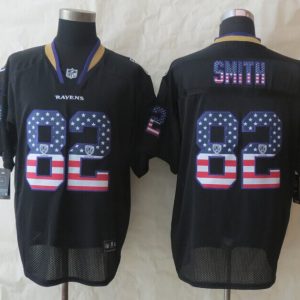 2014 New Nike Baltimore Ravens 82 Smith USA Flag Fashion Black Elite Jerseys